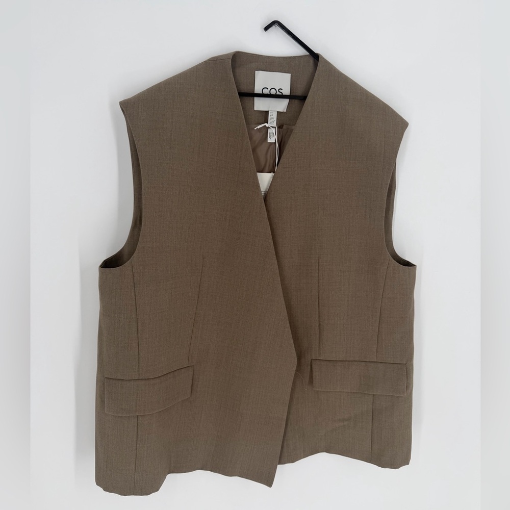 Cos Longline Wool Blend Twill Relaxed Fit Beige Waistcoat - Picture 3 of 6